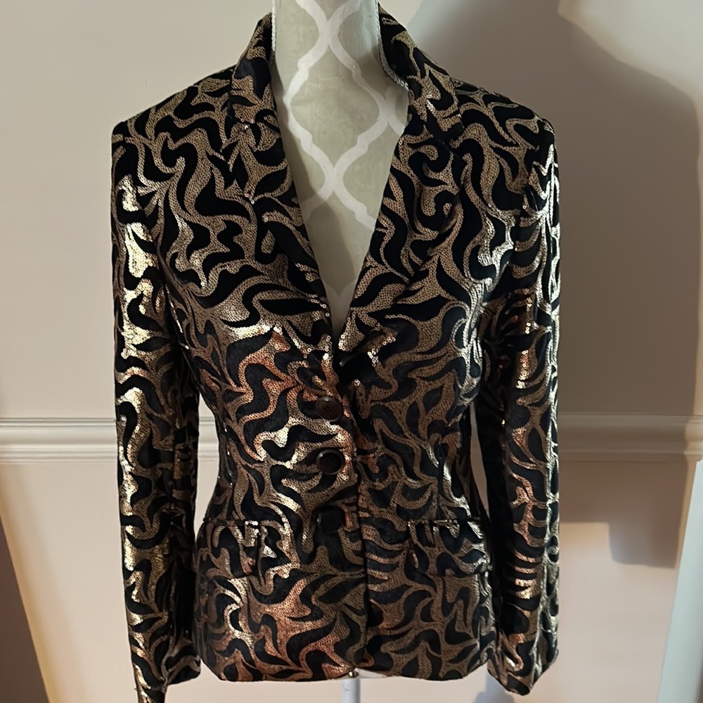 Vintage David Findlay Gold & Black Holiday Jacket - Size 8